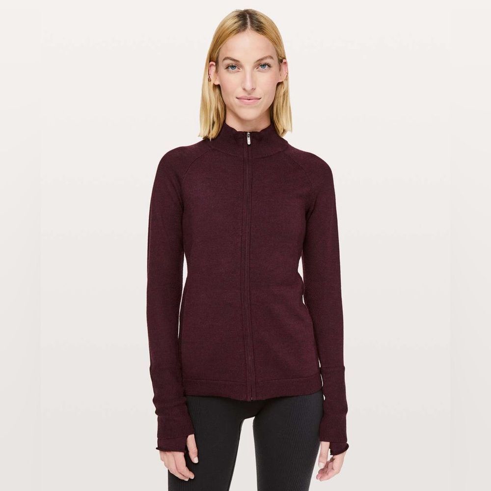 LULULEMON Time To Thrive Jacket Zip Sweater Heathered Dark Adobe Maroon 8